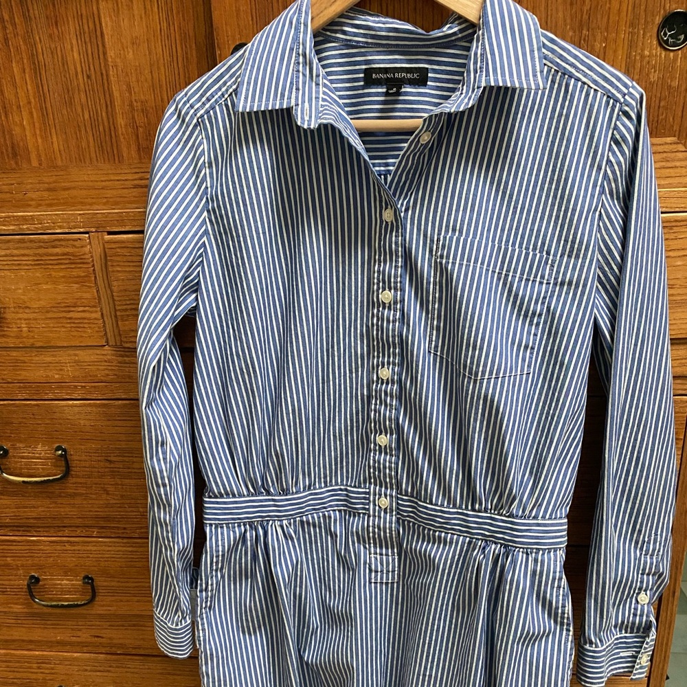 Banana Republic Blue and White Striped Top